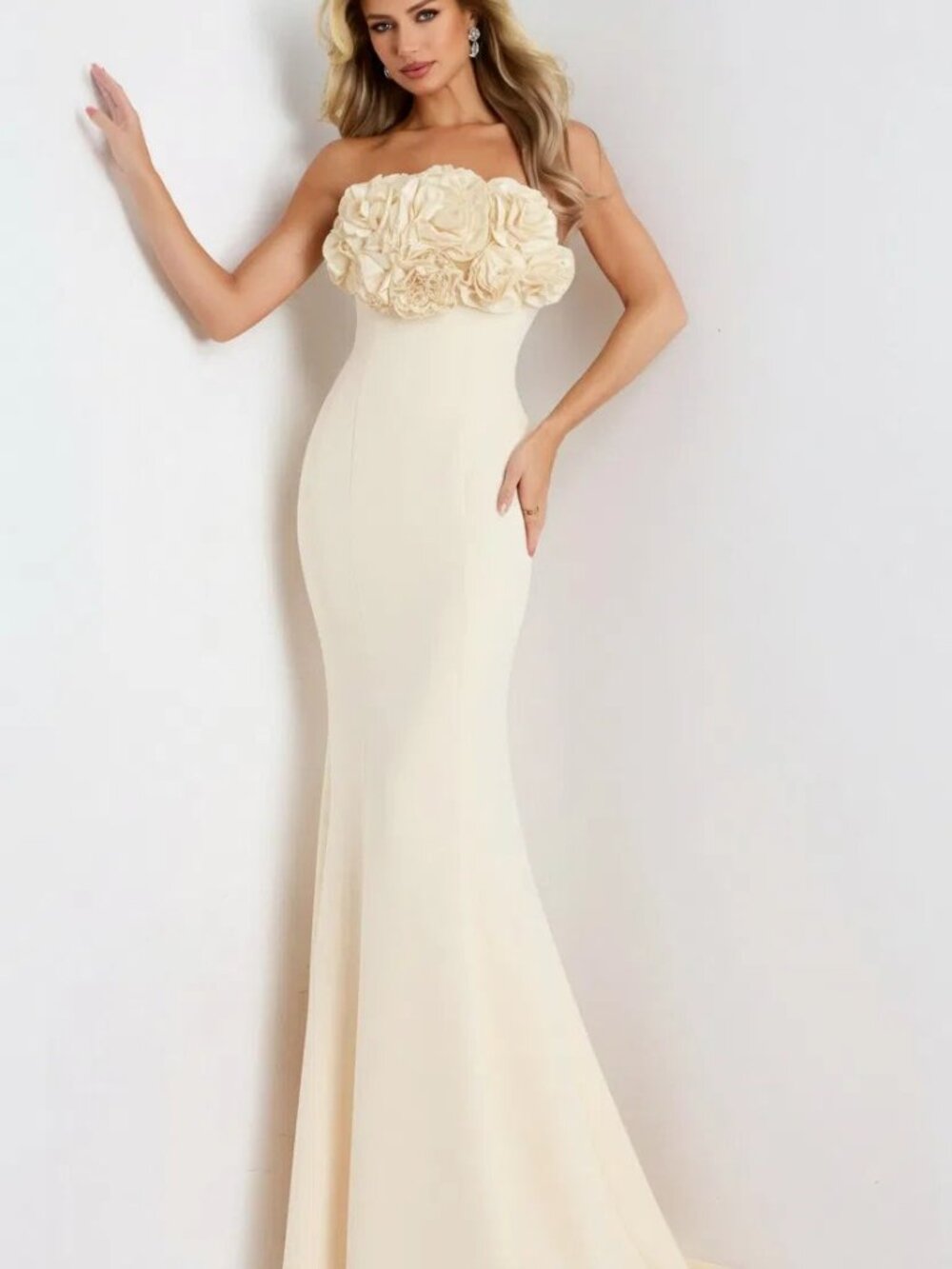 NWT Jovani 45561 Backless Strapless 3-D Floral Bodice Dress Gown Size 10